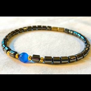 Hematite & Blue Bead Bracelet